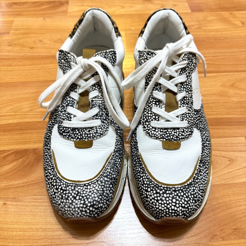 Madewell Leather Suede White Brown & Spotted Sneakers Gorgeous & Sanitized - Picture 3 of 10